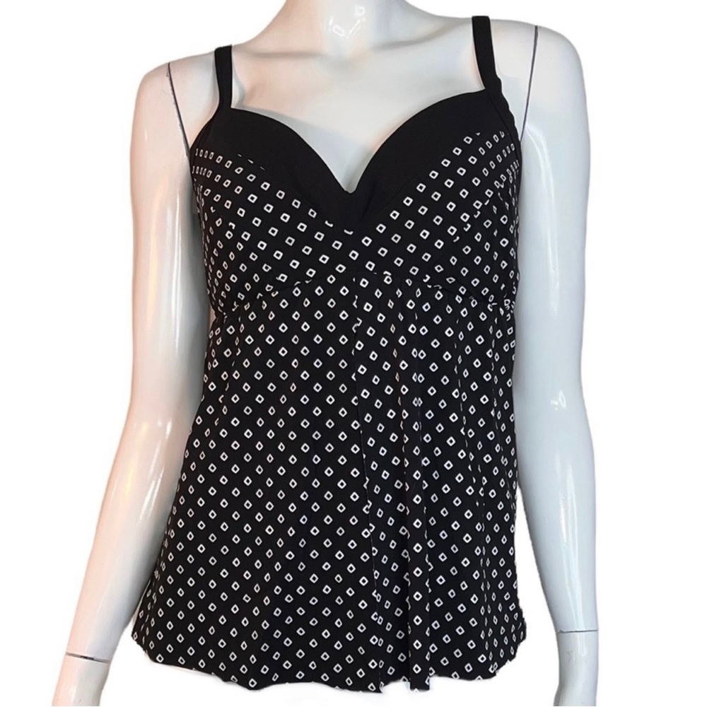 4/$40 Christina Black with White Polka Dots‎ Tankini Bikini Swimsuit Top